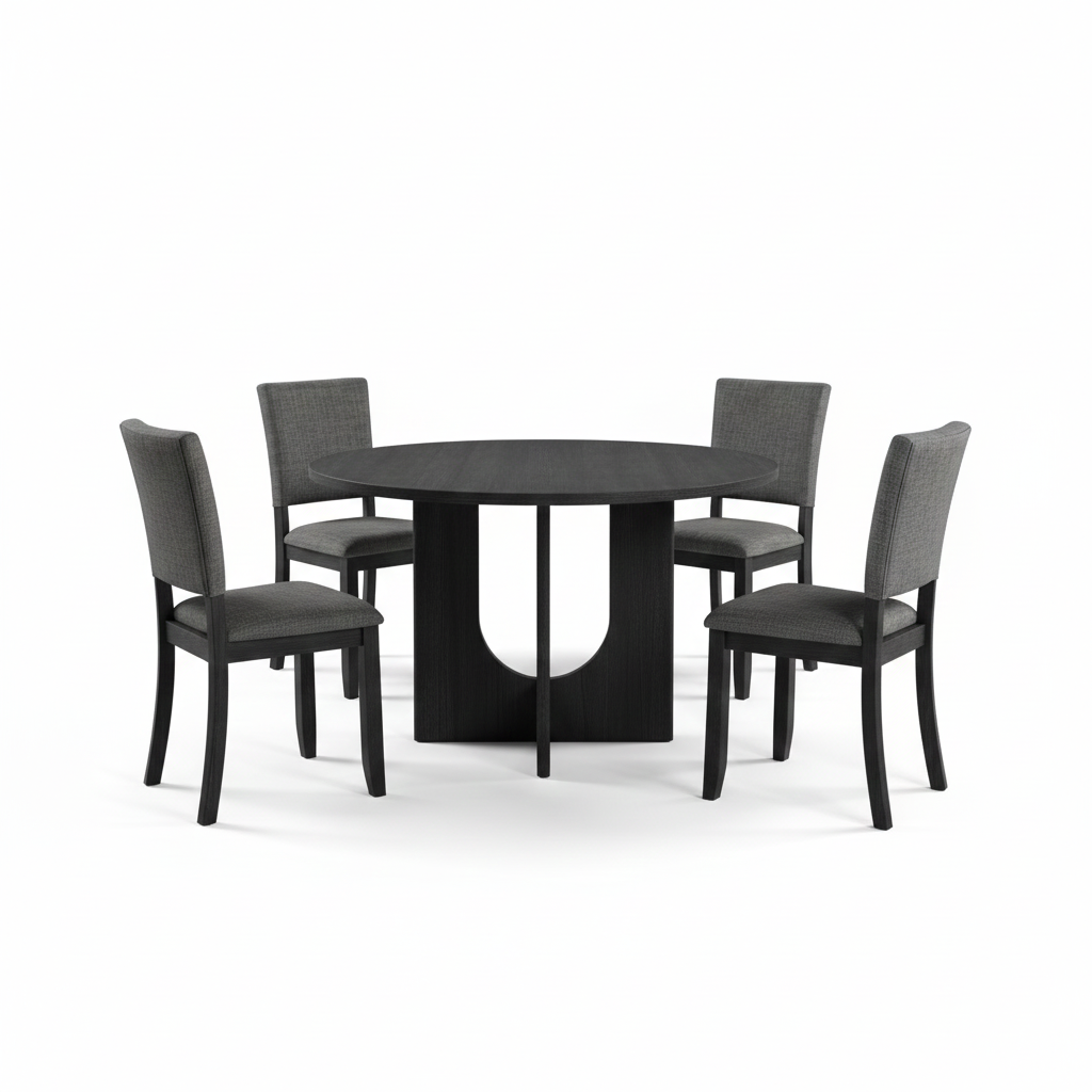 Norvik Round Dining Table Set – Charcoal Gray