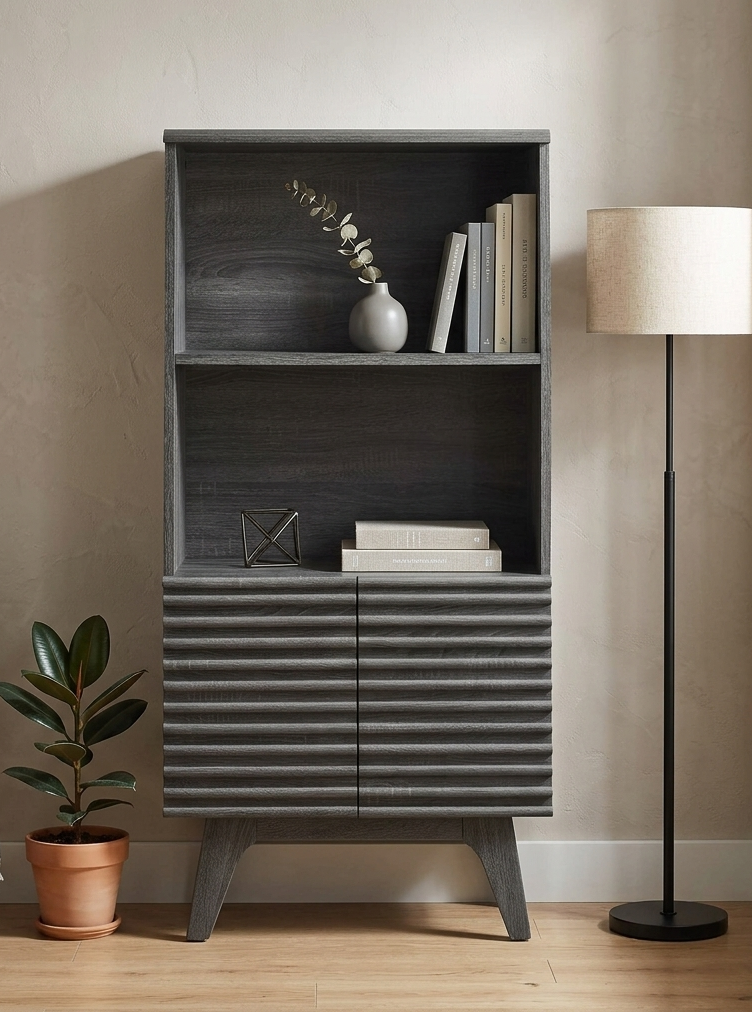 Orvena Bookcase with Cabinet Storage - Charcoal Denmark Home