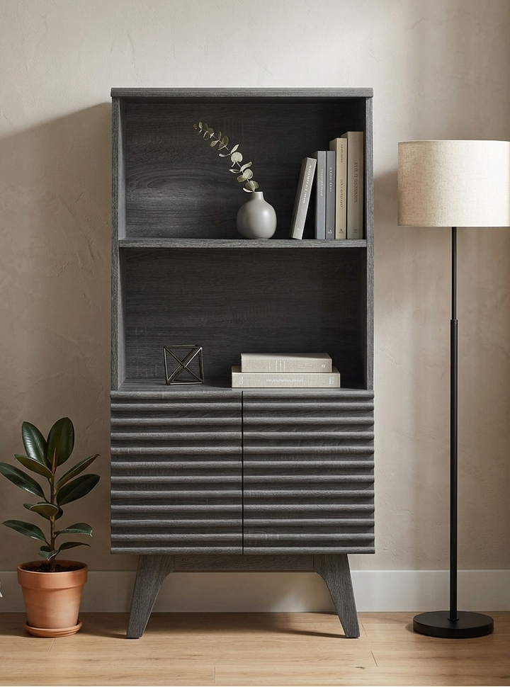 Orvena Bookcase with Cabinet Storage - Charcoal Denmark Home