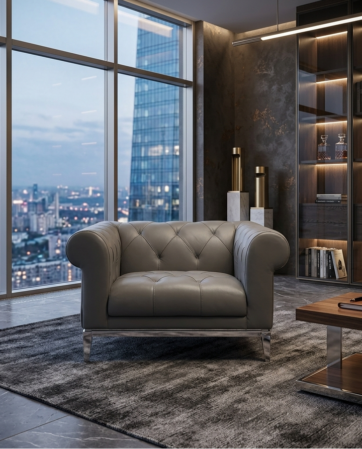 Flick Leather Chesterfield Armchair – Gray Denmark Home
