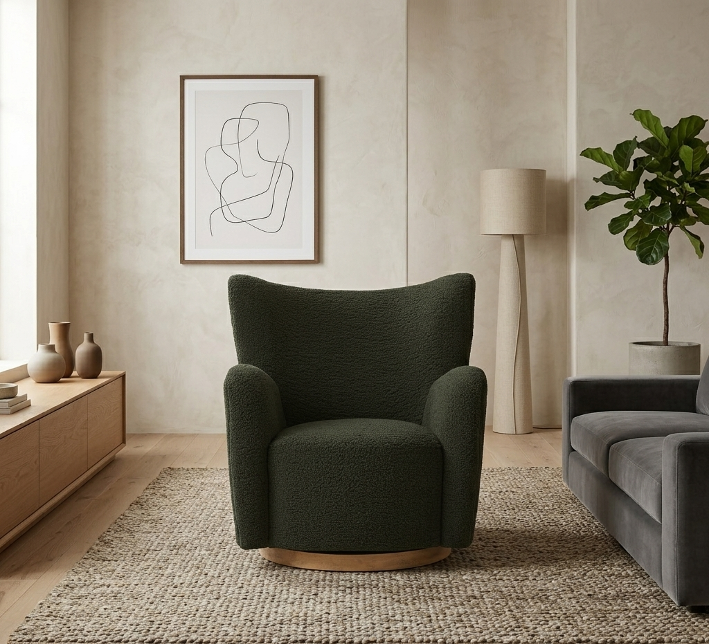 Nordvane Sherpa Swivel Accent Chair- Fern Walnut Denmark Home