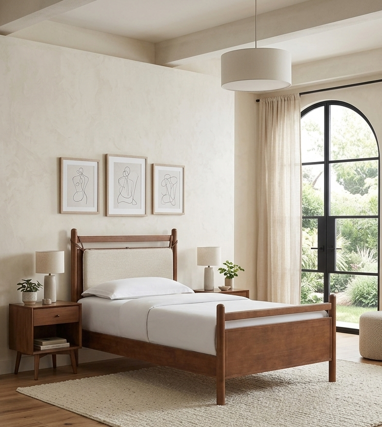 Skeppar Solid Wood Twin Platform Bed  - Walnut Heathered Ivory Denmark Home