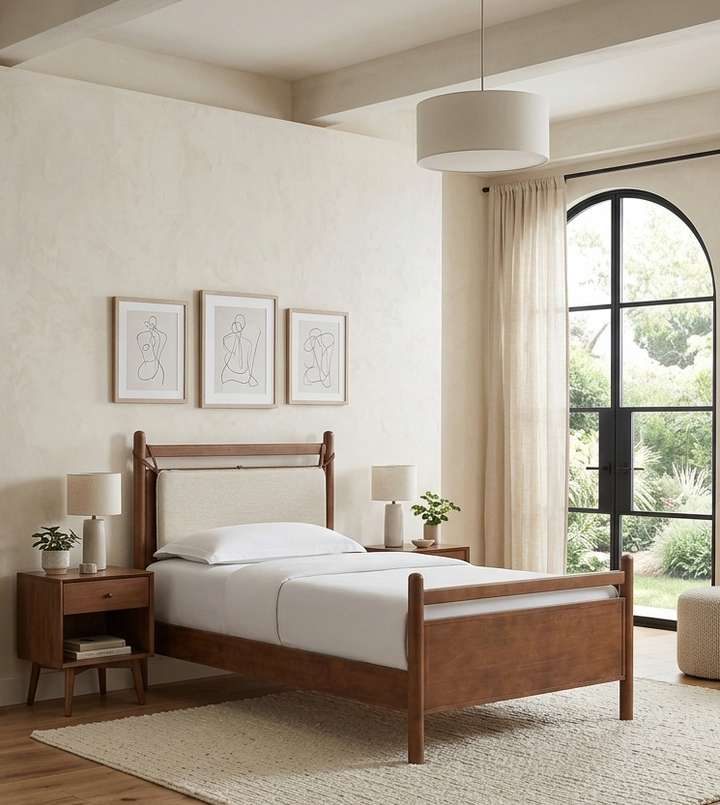 Skeppar Solid Wood Twin Platform Bed  - Walnut Heathered Ivory Denmark Home