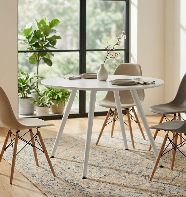 Novara Round Wood Dining Table 54" - White Denmark Home