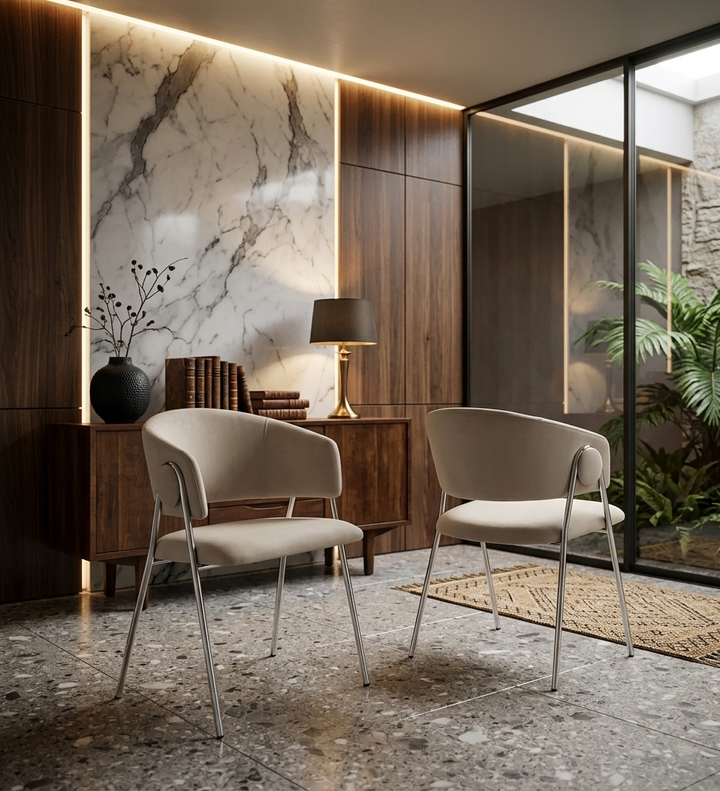 Syl Velvet Dining Chair Set - Almond Silver Denmark Home