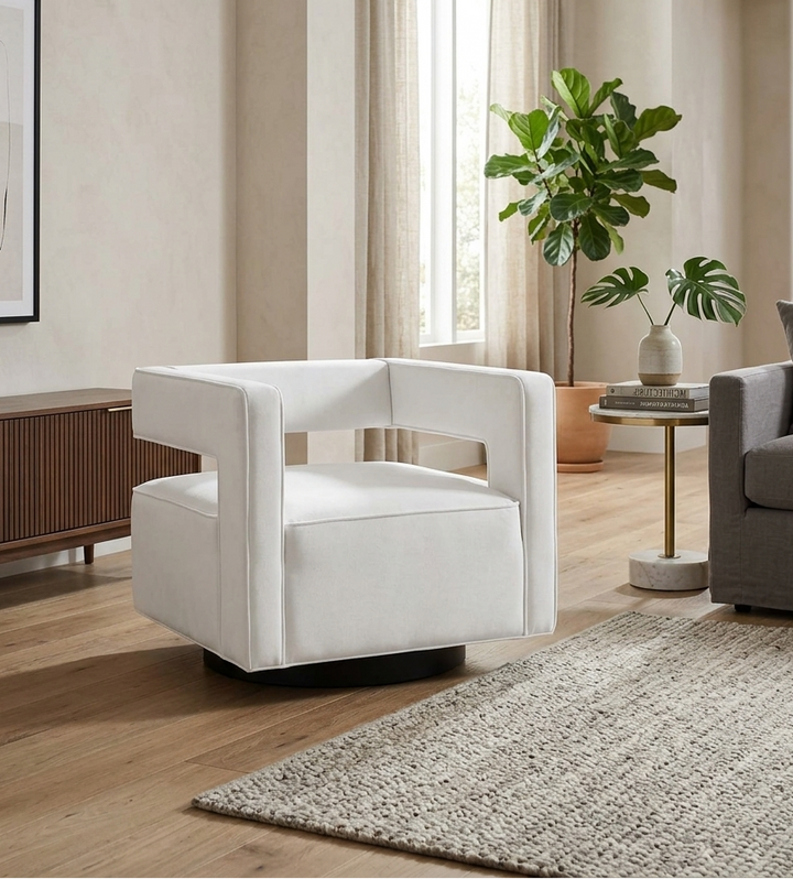 Hewn Velvet Swivel Accent Chair – White Denmark Home