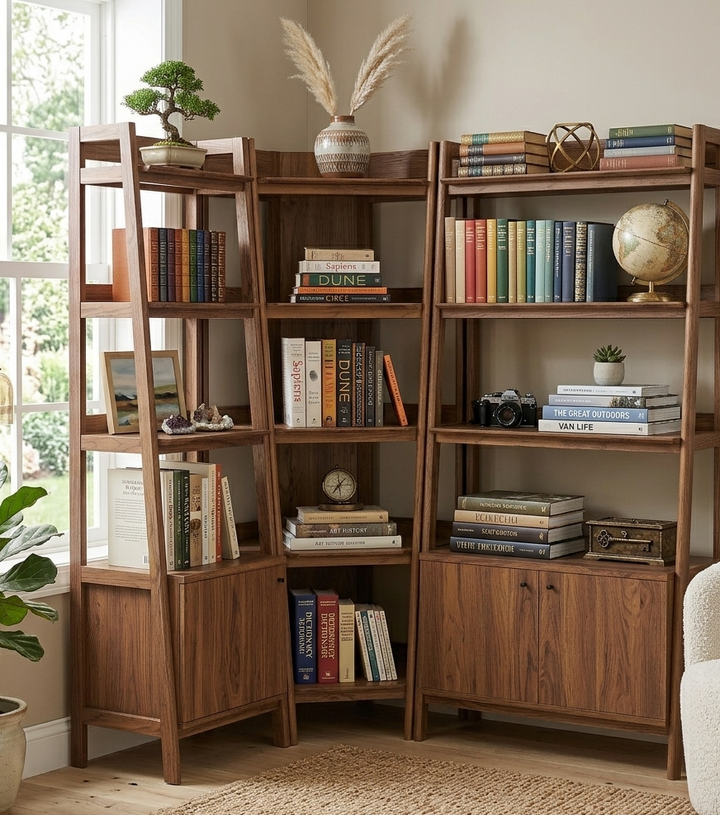 Teak Corner Bookcase Set - Walnut Denmark Home