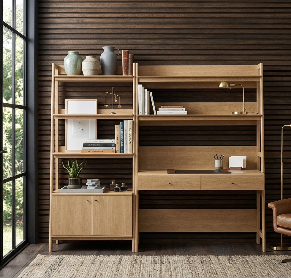 Teak Office Desk and Bookcase Set - Oak Denmark Home