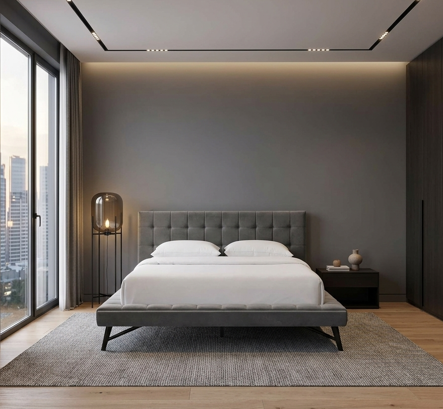 Lysandra Performance Velvet Queen Platform Bed - Gray Denmark Home