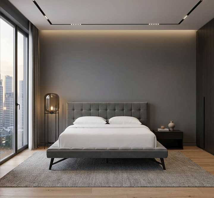 Lysandra Performance Velvet Queen Platform Bed - Gray Denmark Home