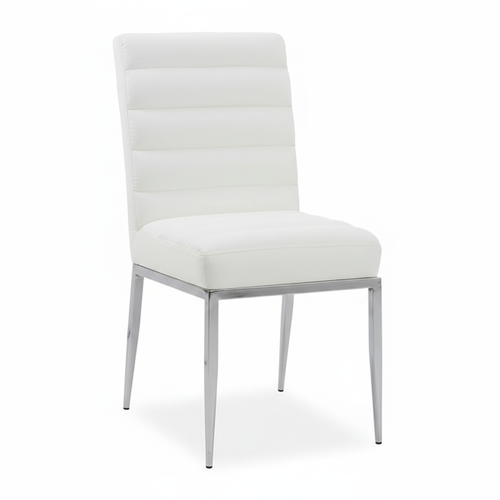 Milo Dining Side Chair – White Leatherette with Chrome Legs