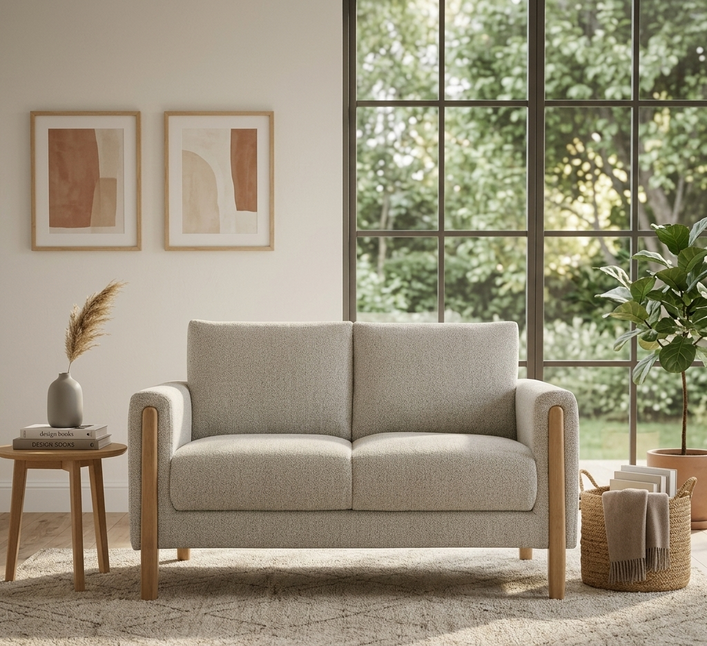 Orvik Boucle Fabric Loveseat – Parchment Beech