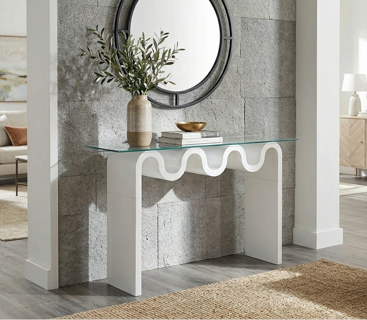 Columnar Glass Top 50" Console Table - White Denmark Home