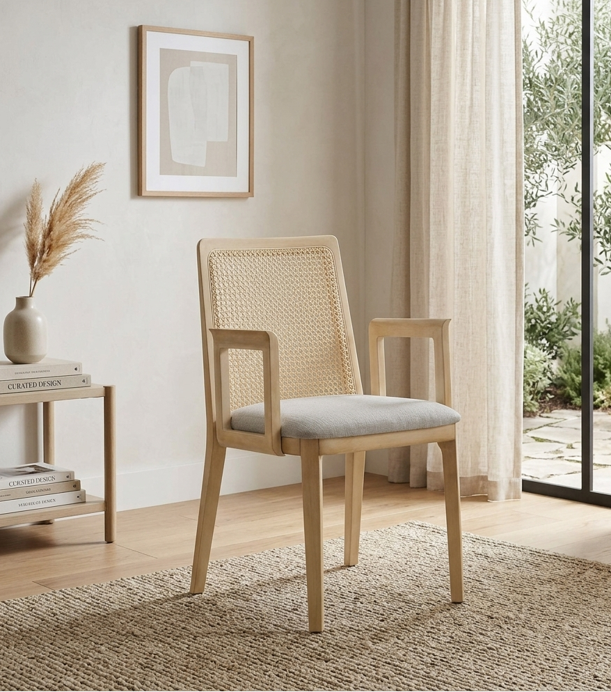 Briaré Dining Armchair - Antique White Natural Heathered Weave Ivory Denmark Home