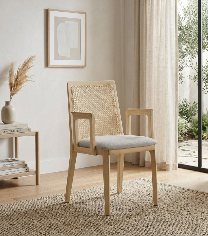 Briaré Dining Armchair - Antique White Natural Heathered Weave Ivory Denmark Home