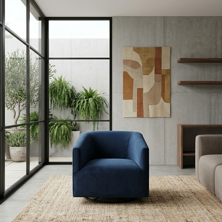 Veltora Swivel Accent Chair-Midnight Blue Denmark Home