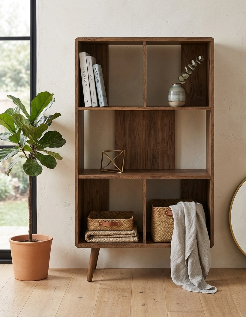 Koru 3 Tier Open Bookcase - Walnut Denmark Home
