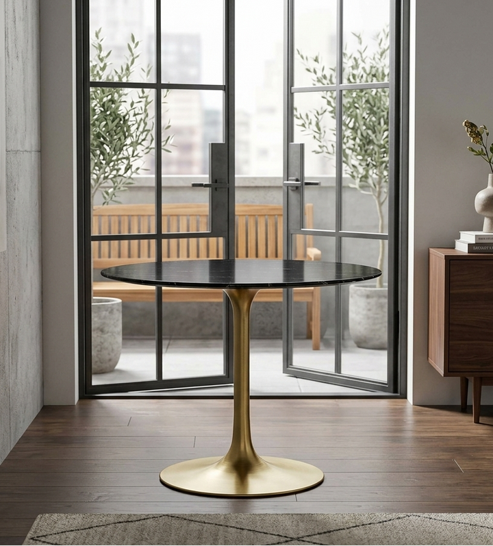 Novara Round Faux Marble Dining Table 40" - Gold Black Denmark Home
