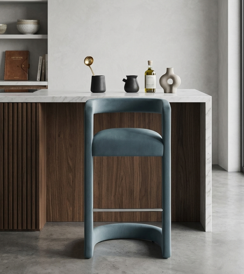 Vigo Velvet Bar Stool - Cadet Blue Denmark Home