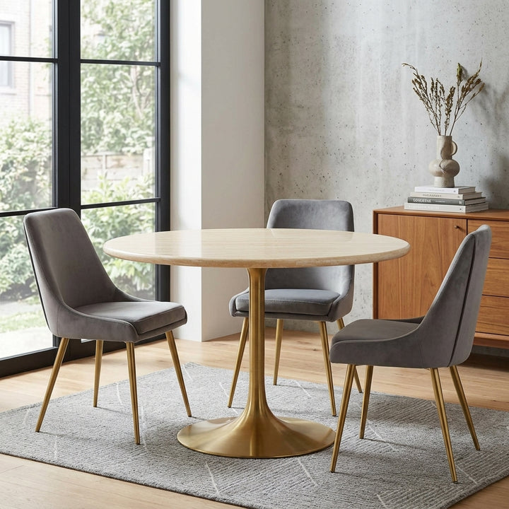 Novara Round Faux Travertine Dining Table 48" - Gold Travertine Denmark Home