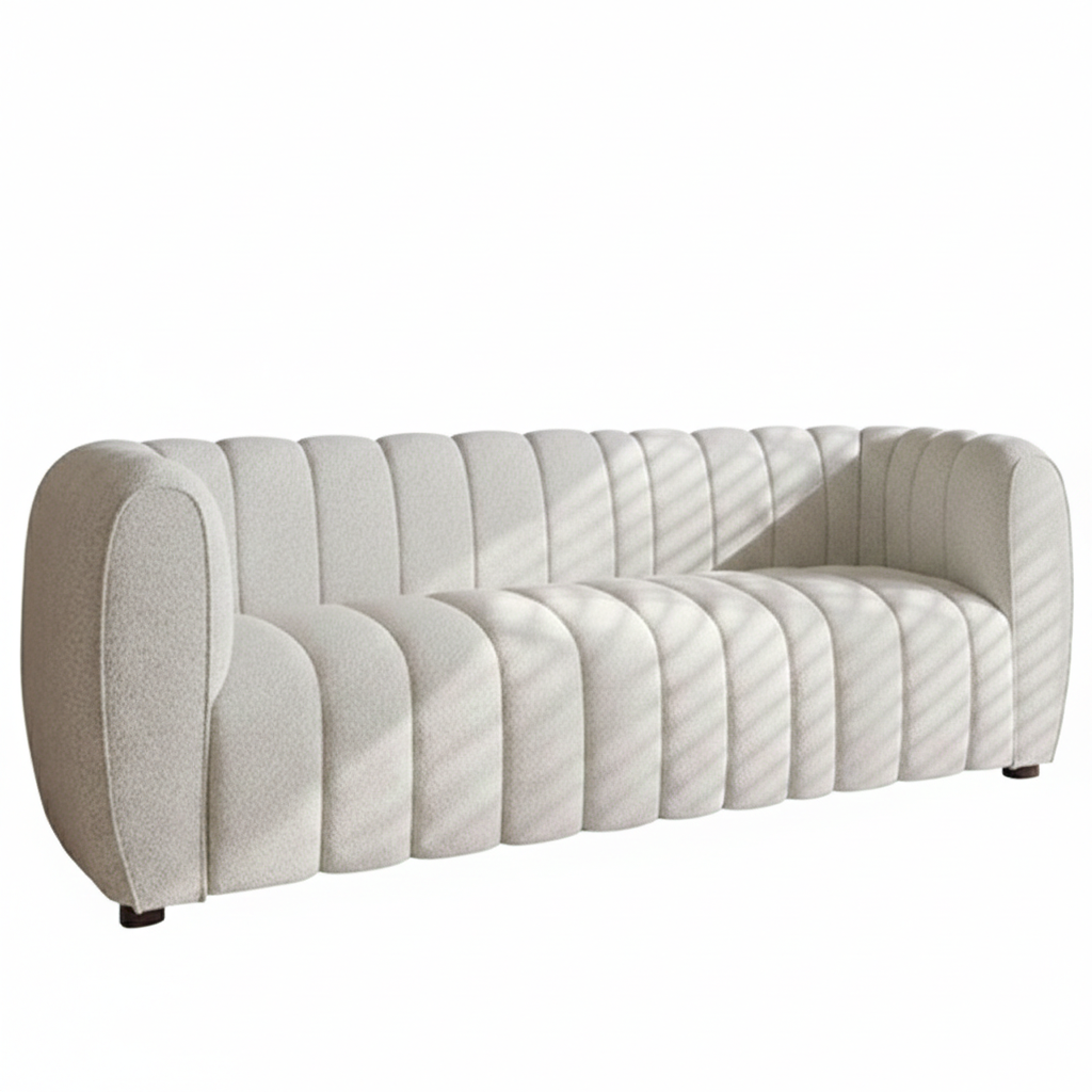 Marcellus Sofa – Off-White Channel-Tufted Bouclé