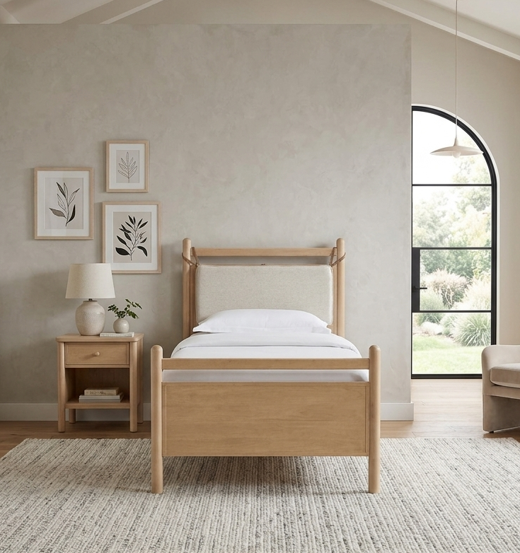 Skeppar Solid Wood Twin Platform Bed  - Light Oak Heathered Ivory Denmark Home