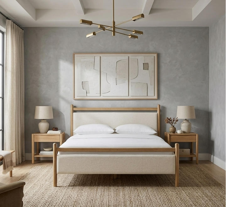 Fiona King Platform Bed  - Light Oak Heathered ivory Denmark Home