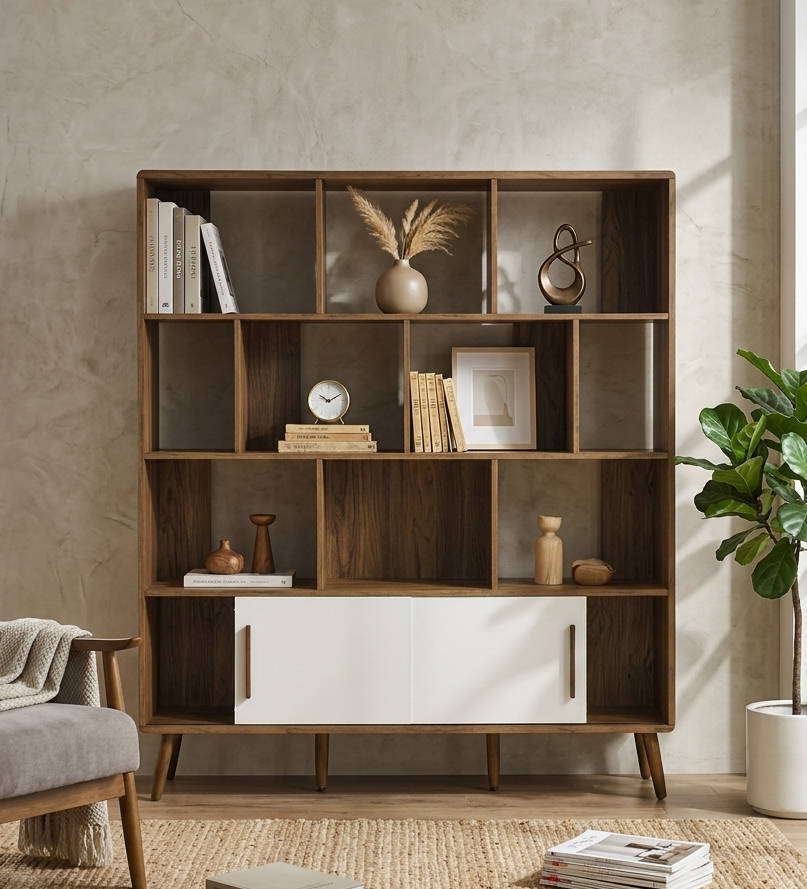 Koru Large Open Display Bookcase - Walnut Linen Denmark Home