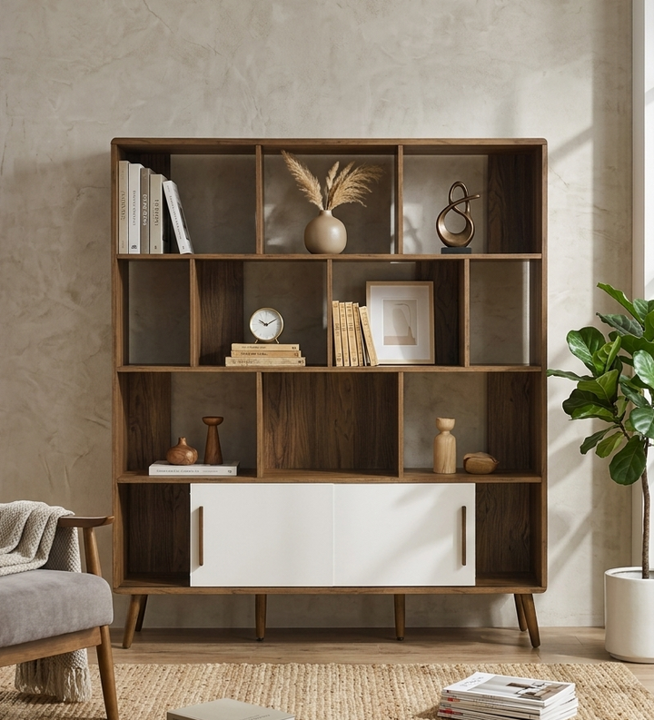 Koru Large Open Display Bookcase - Walnut Linen Denmark Home
