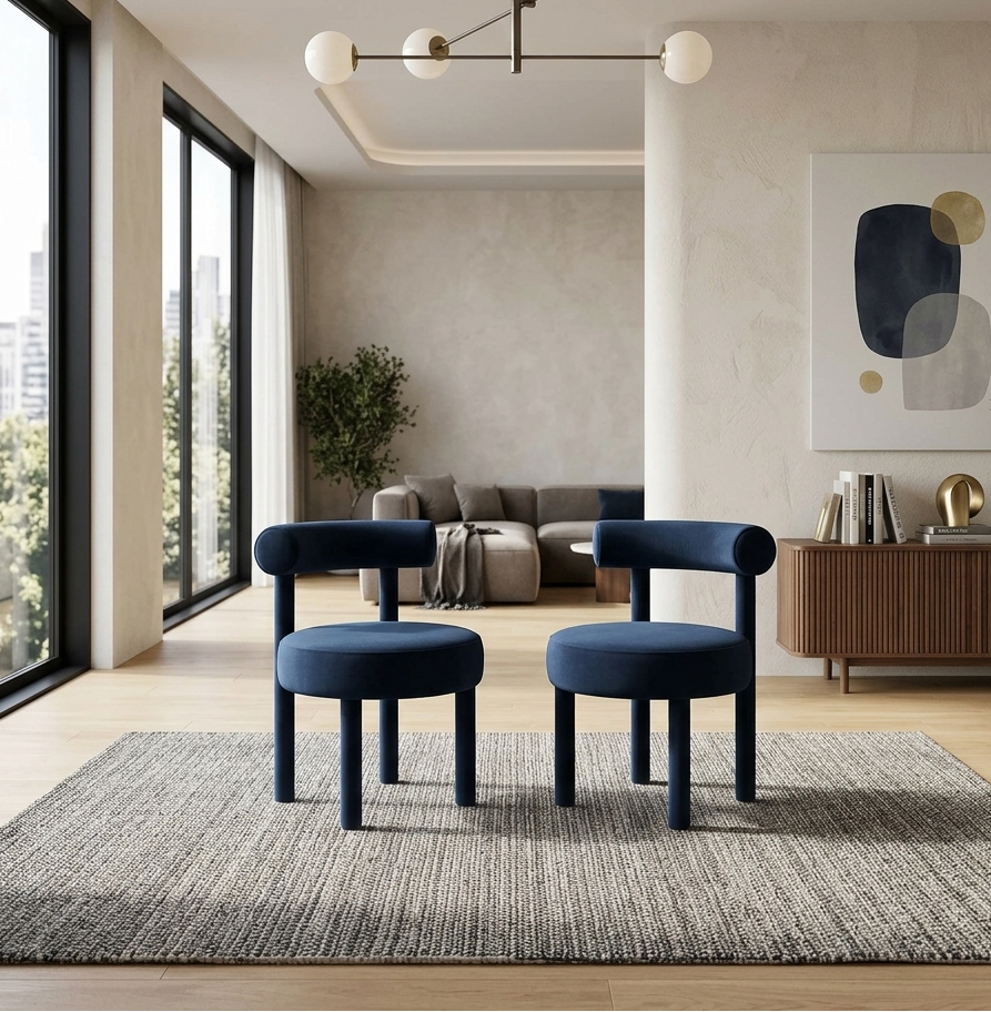Zorn Performance Velvet Dining Chairs - Midnight Blue Denmark Home