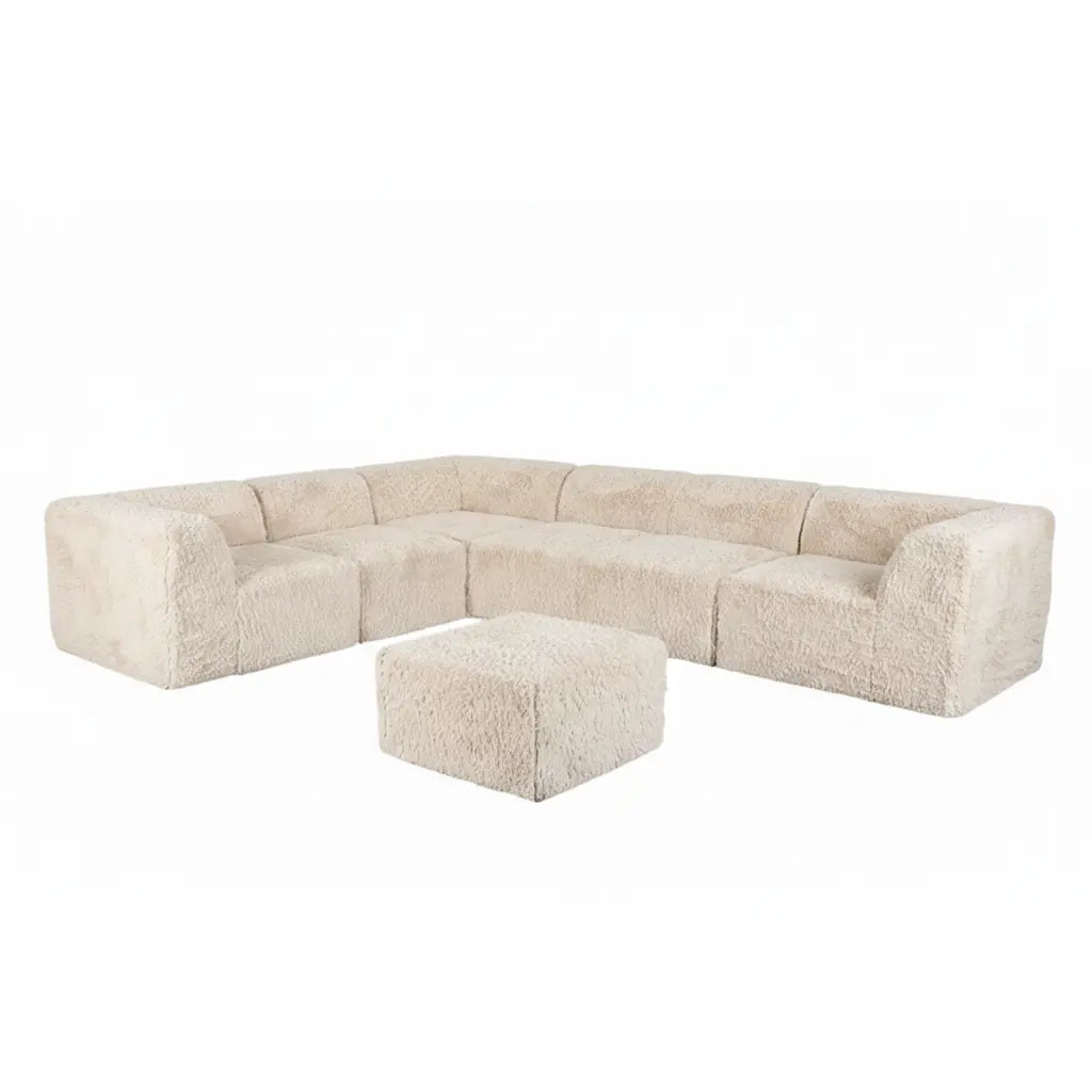 Riff Large L-Sectional Sofa with Ottoman – Sand Faux Fur Denmark Home