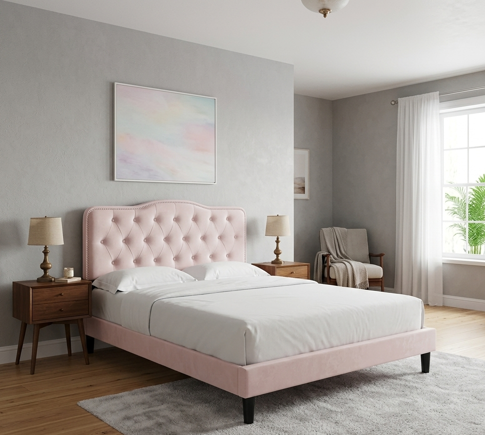 Elsen Queen Platform Bed – Pink Denmark Home