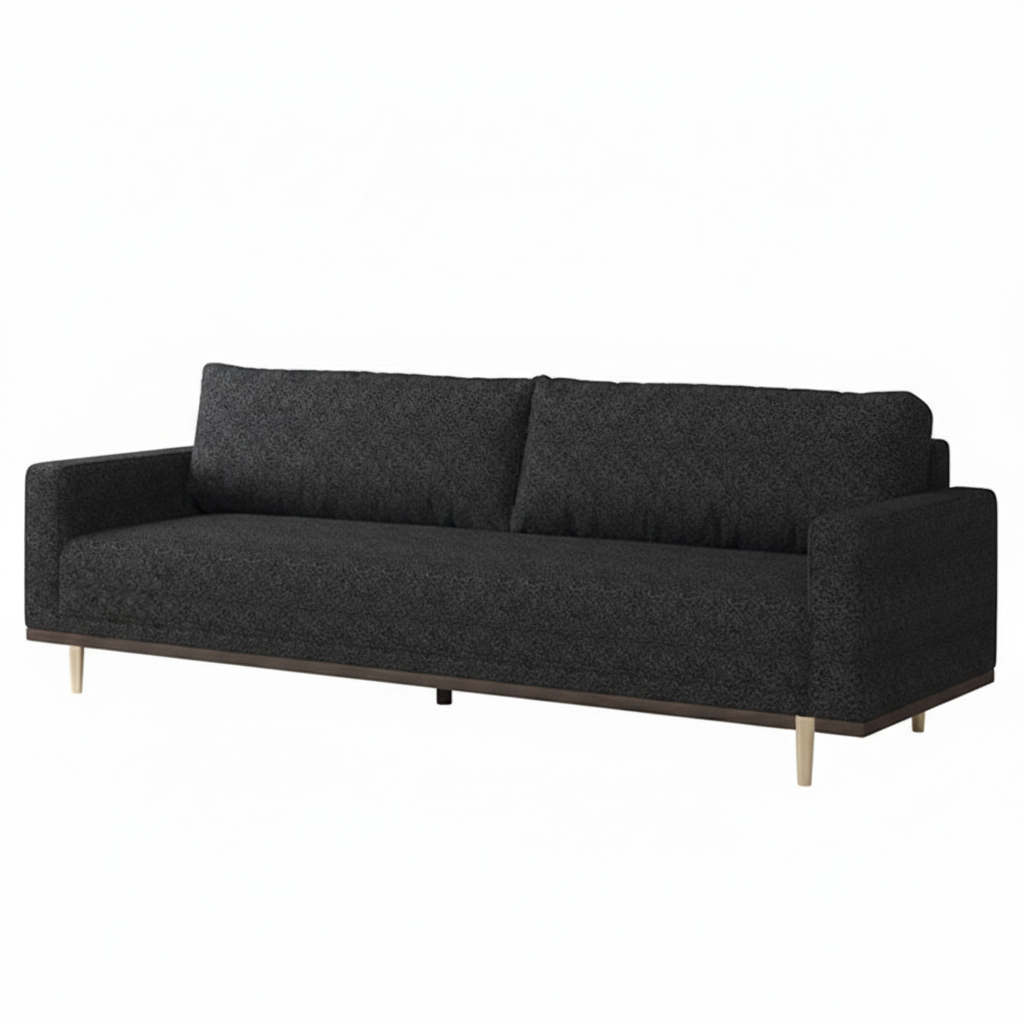 Solvalla Sofa – Black Bouclé with Bench Seat & Track Arms