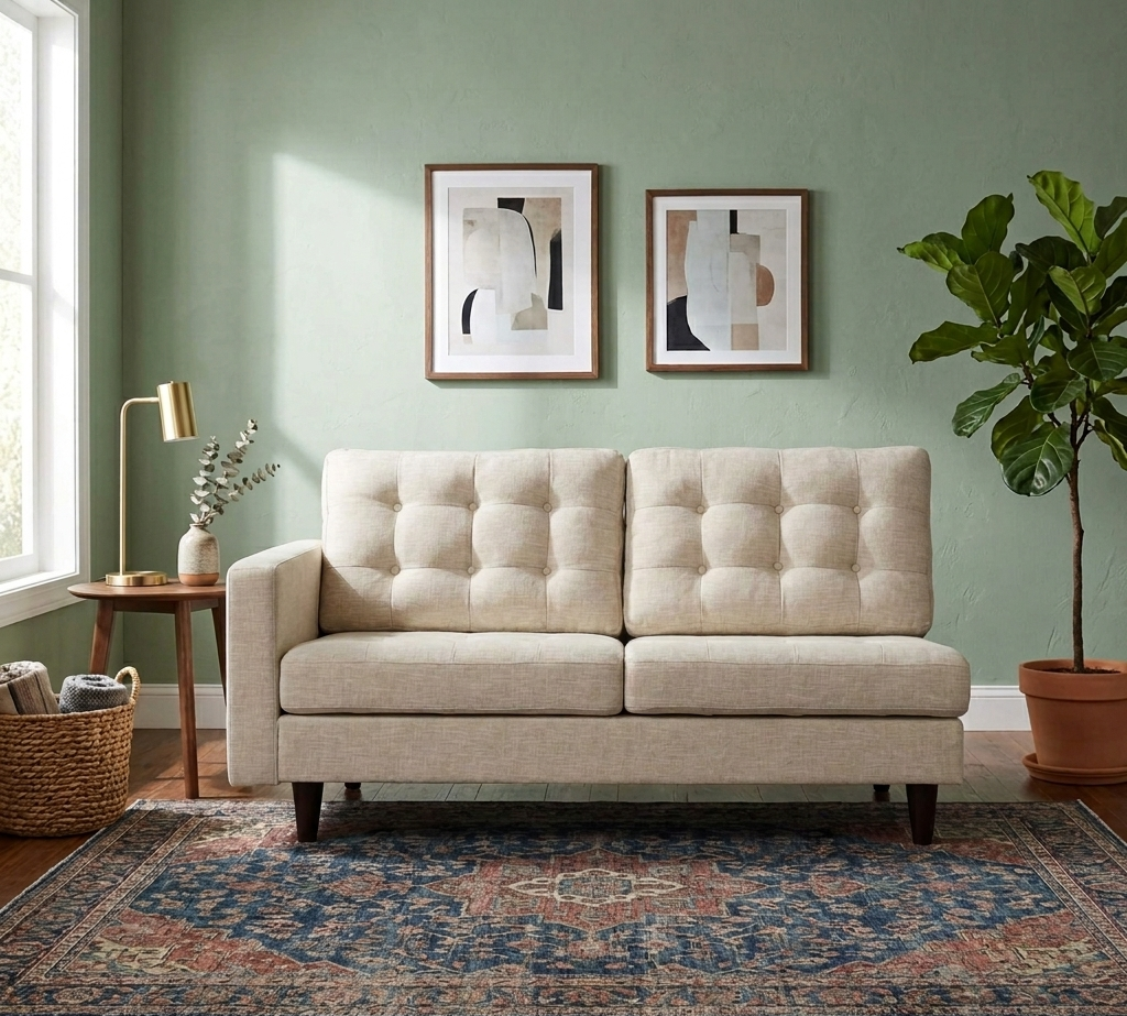 Oura Tufted Fabric Left-Facing Loveseat - Beige