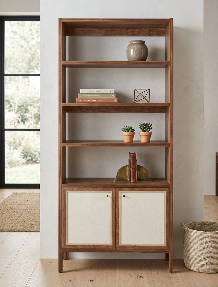 Tuck Tall Bookcase with Cabinet Storage - Walnut Denmark Home