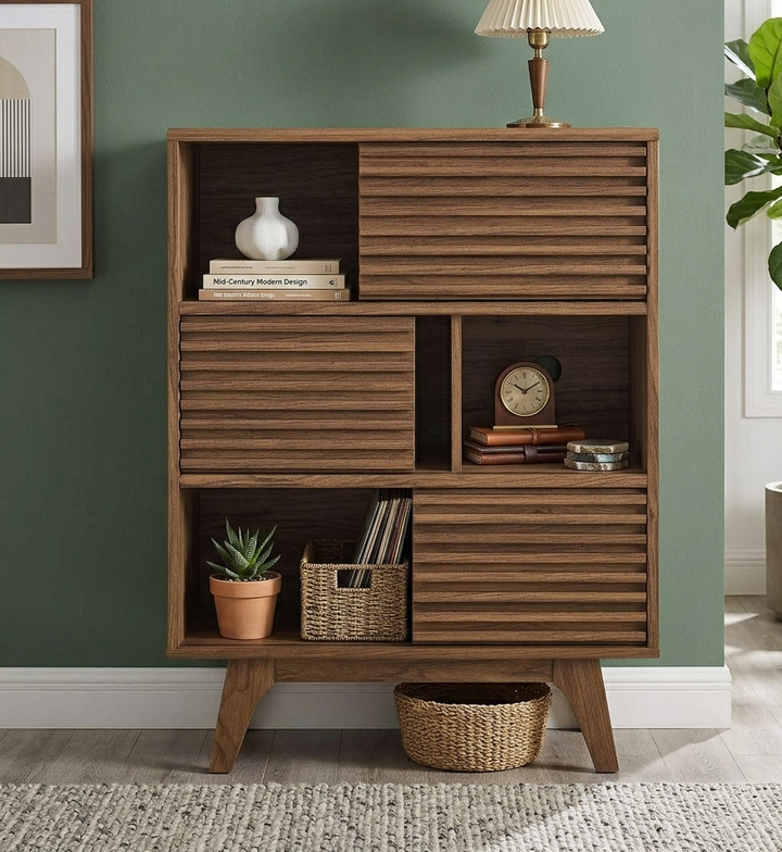 Orvena Three-Tier Display Storage Cabinet - Walnut Denmark Home