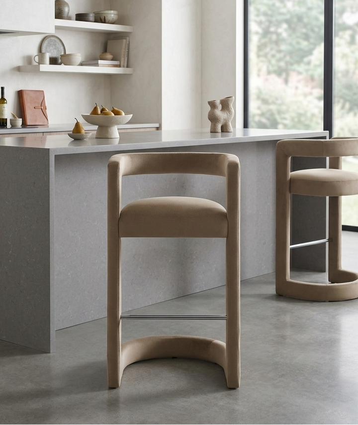 Vigo Velvet Bar Stool - Taupe Denmark Home