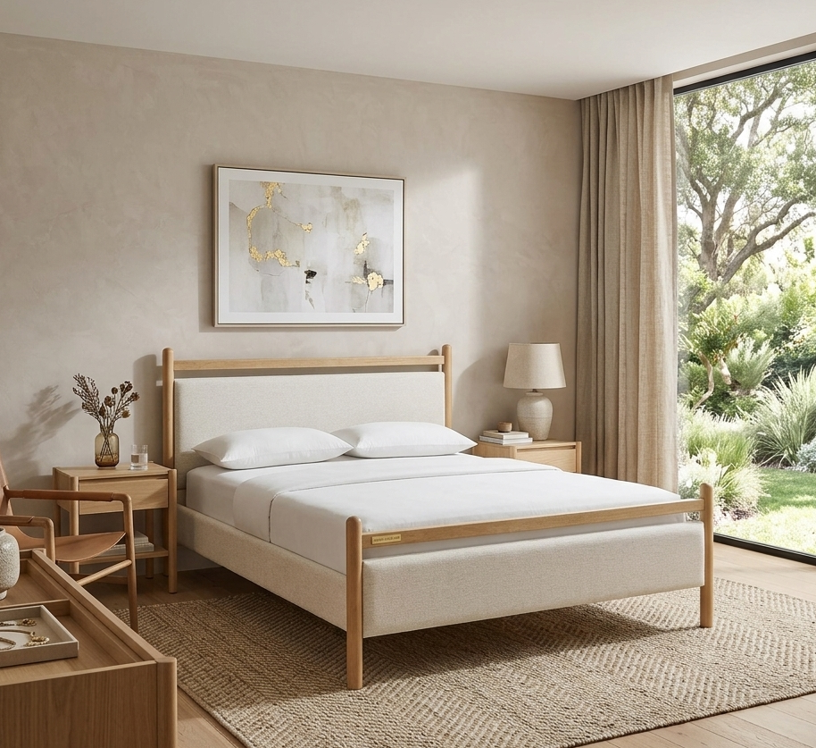 Fiona Queen Platform Bed  - Light Oak Heathered Ivory Denmark Home