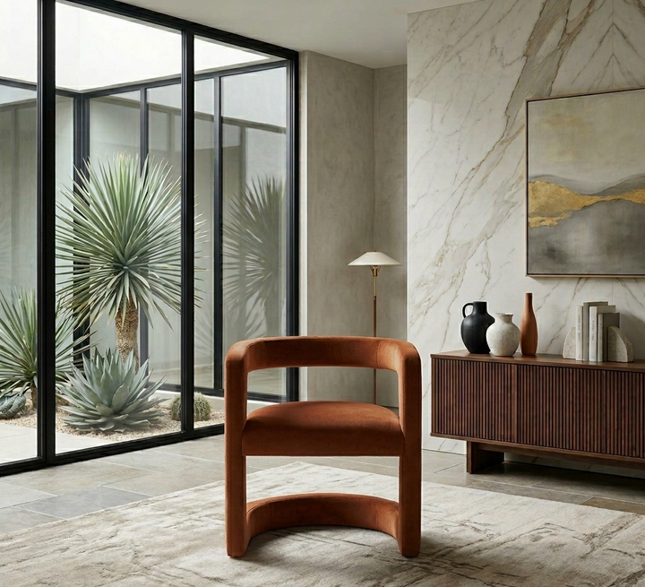 Vigo Velvet Accent Chair-Rust Denmark Home