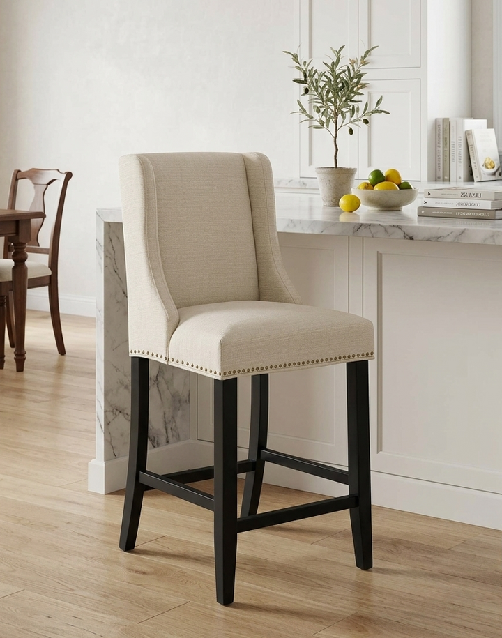 Mythos Upholstered Fabric Counter Stool - Beige Denmark Home