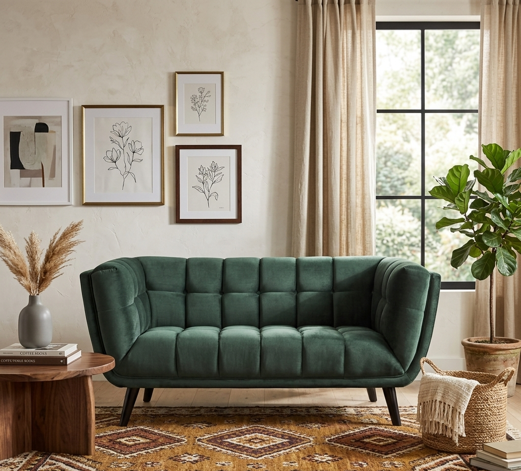 Valtor Velvet Loveseat – Green