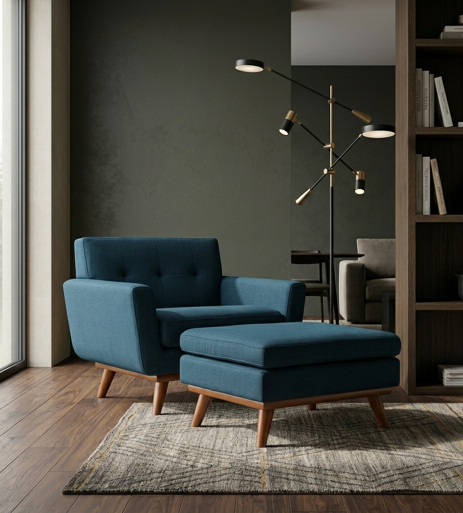 Koti Button-Tufted Living Room Armchair & Ottoman Set - Azure Denmark Home