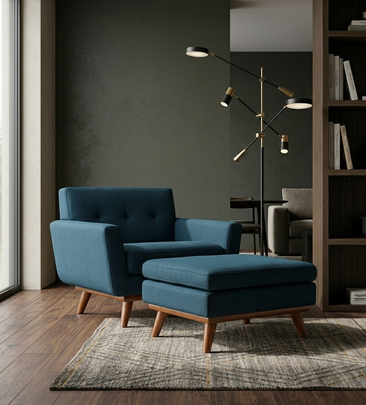 Koti Button-Tufted Living Room Armchair & Ottoman Set - Azure Denmark Home