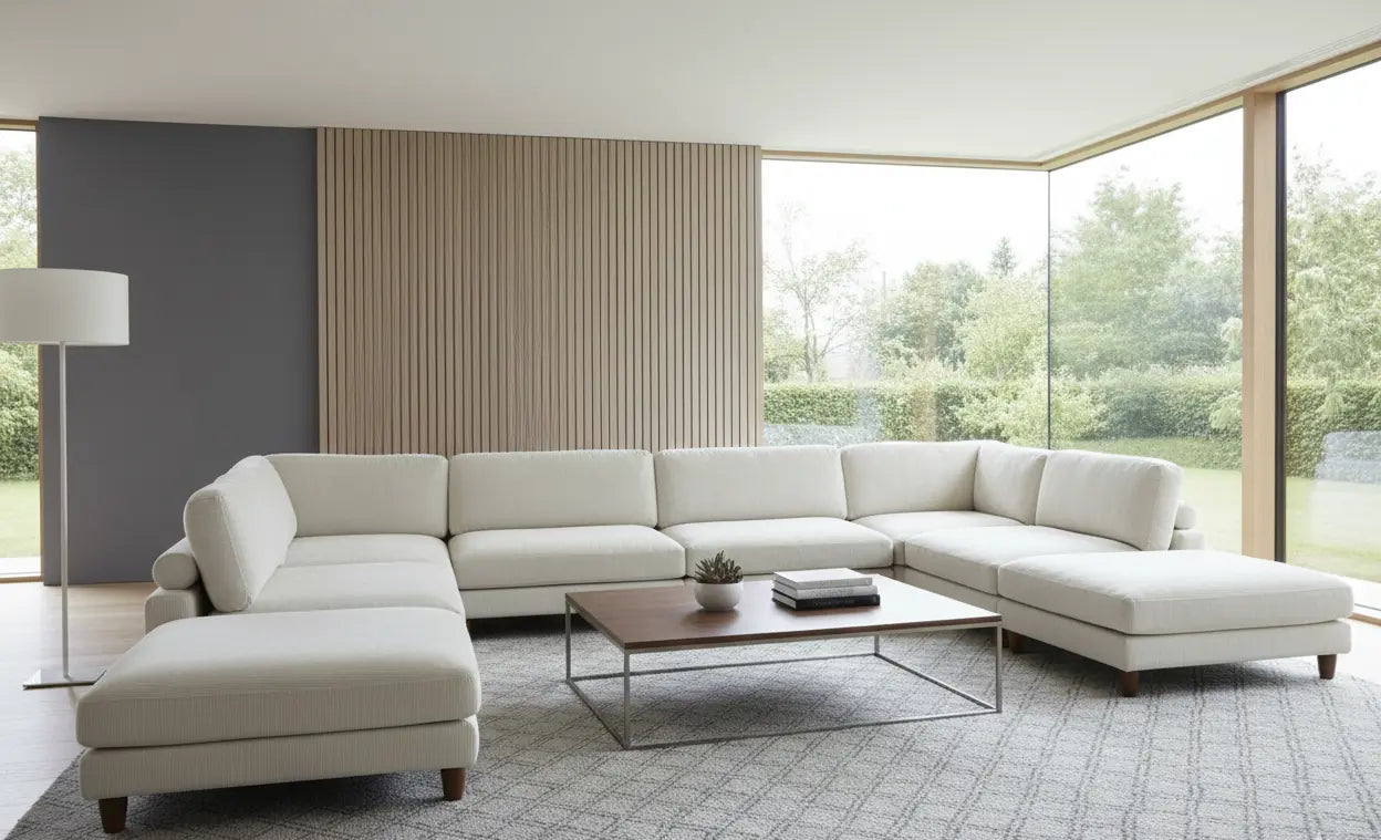 Fontaine Sectional [B] – Contemporary Beige Corduroy & Velvet Denmark Home