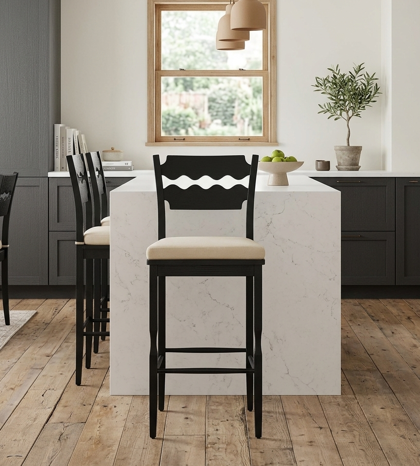 Kne Bar Stool - Black Linen Denmark Home
