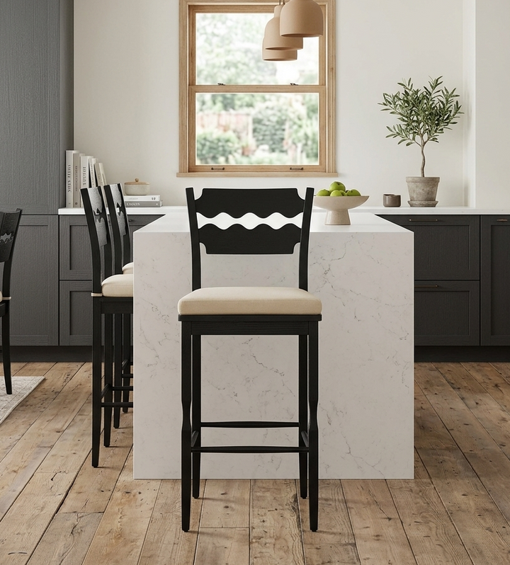 Kne Bar Stool - Black Linen Denmark Home