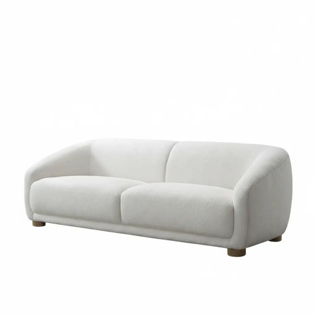 Arcen Sofa – White Boucle with Round Wooden Legs Denmark Home