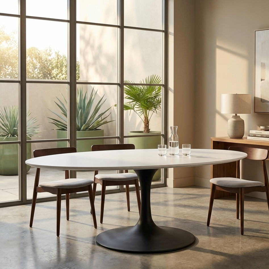 Nuvora Oval Coffee Table – Black White Size 48"