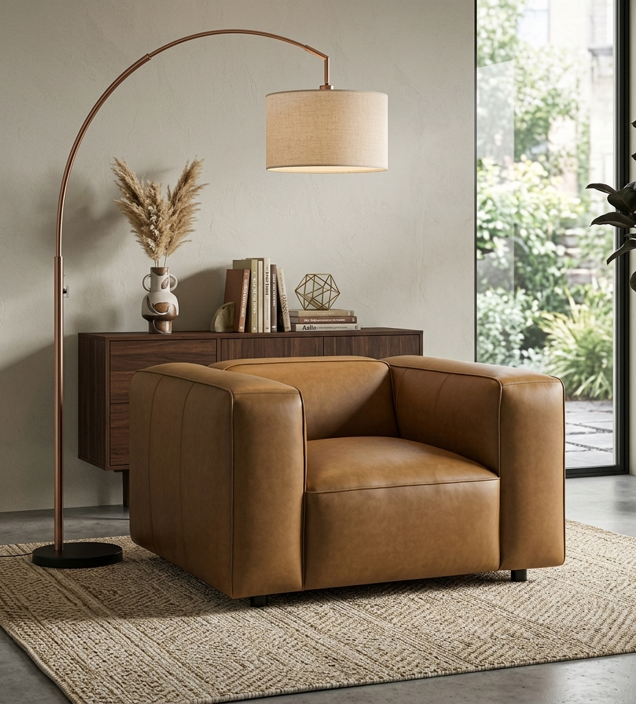 Hex Oversized Vegan Leather Accent Armchair – Camel Denmark Home