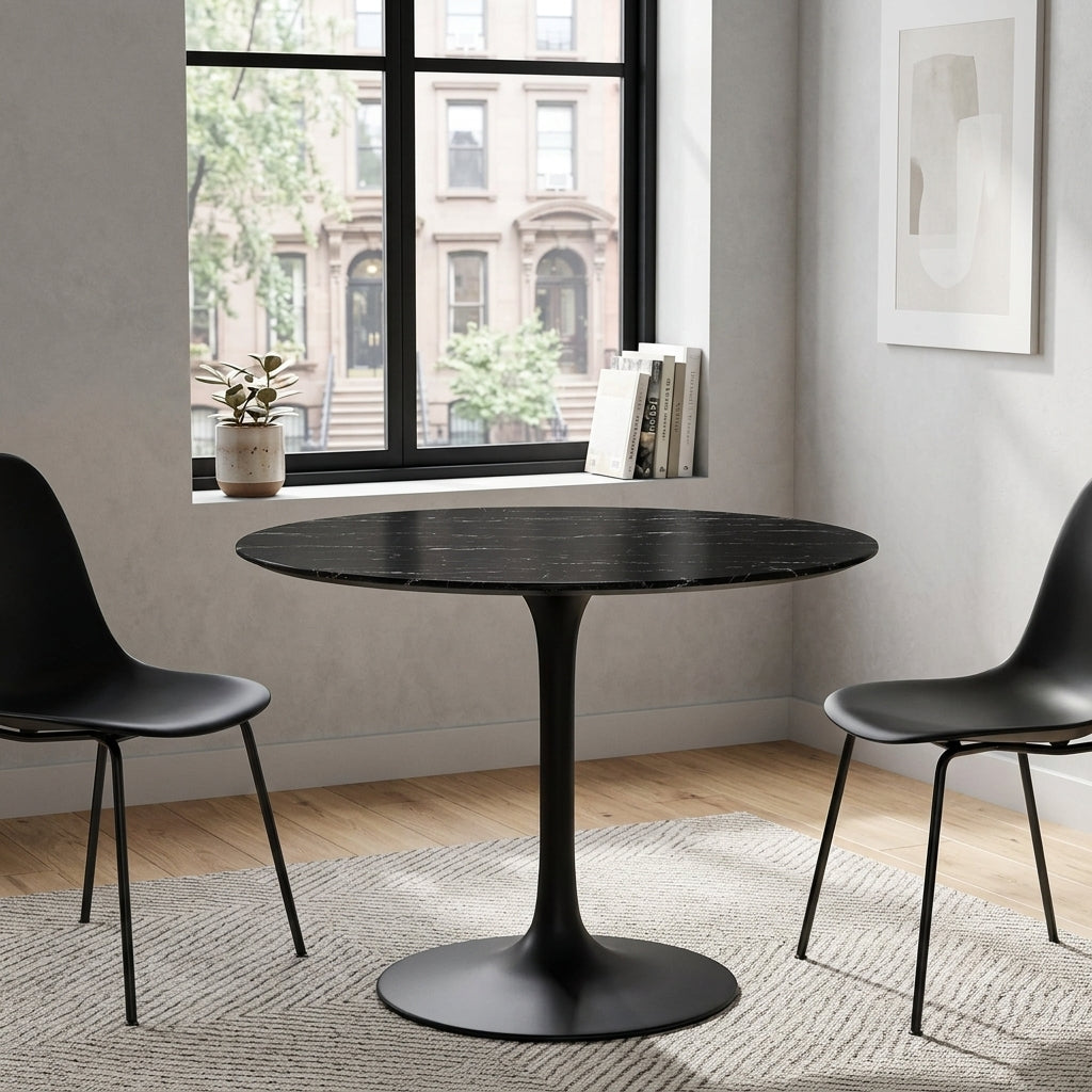 Novara Round Faux Marble Dining Table 36" - Black Black Denmark Home